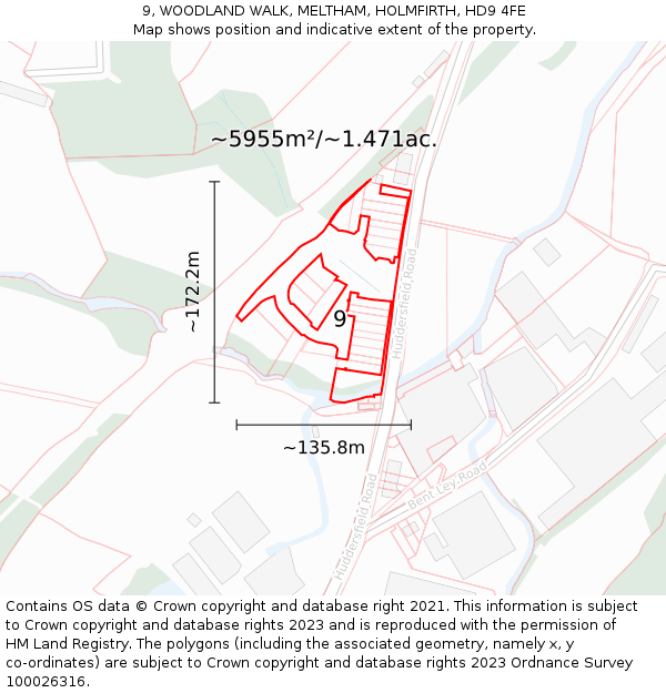 9, WOODLAND WALK, MELTHAM, HOLMFIRTH, HD9 4FE: Plot and title map