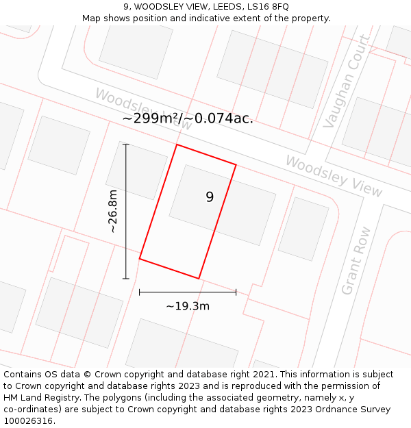 9, WOODSLEY VIEW, LEEDS, LS16 8FQ: Plot and title map