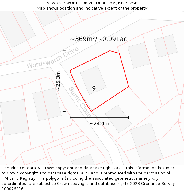 9, WORDSWORTH DRIVE, DEREHAM, NR19 2SB: Plot and title map