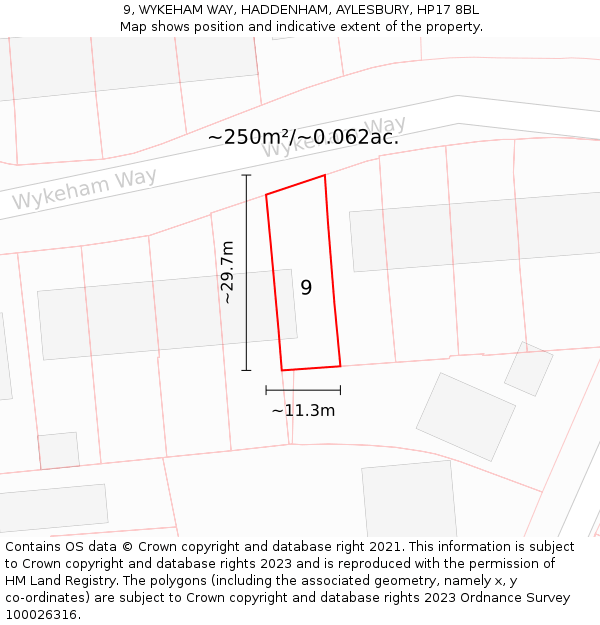 9, WYKEHAM WAY, HADDENHAM, AYLESBURY, HP17 8BL: Plot and title map