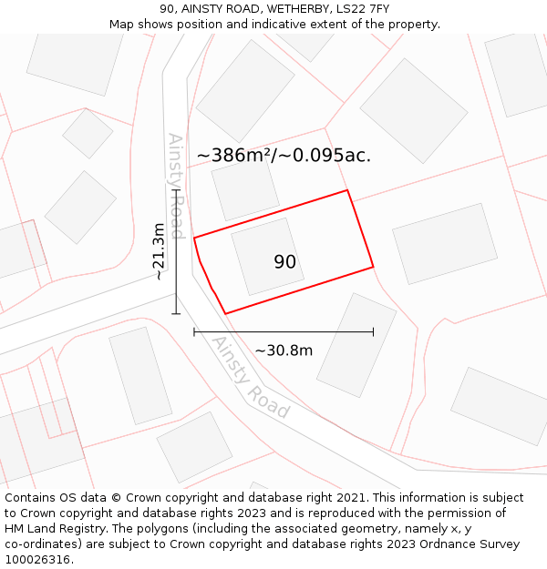 90, AINSTY ROAD, WETHERBY, LS22 7FY: Plot and title map