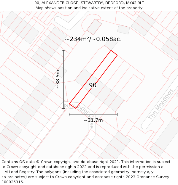 90, ALEXANDER CLOSE, STEWARTBY, BEDFORD, MK43 9LT: Plot and title map