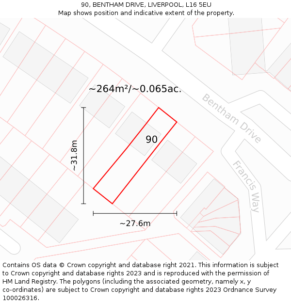 90, BENTHAM DRIVE, LIVERPOOL, L16 5EU: Plot and title map