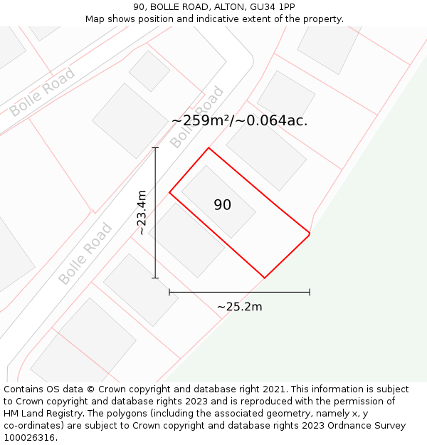 90, BOLLE ROAD, ALTON, GU34 1PP: Plot and title map