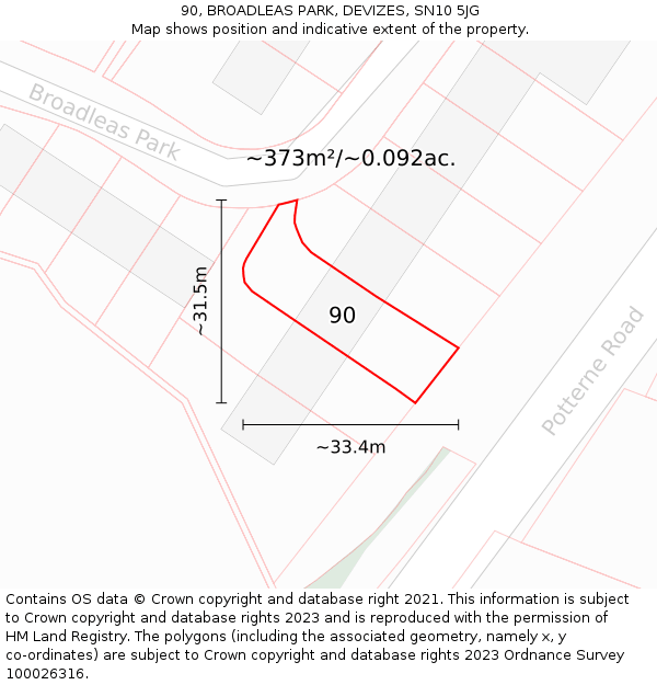 90, BROADLEAS PARK, DEVIZES, SN10 5JG: Plot and title map