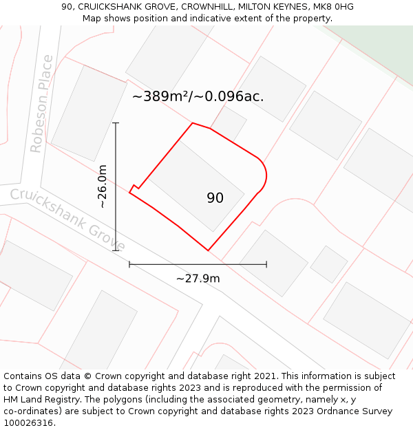 90, CRUICKSHANK GROVE, CROWNHILL, MILTON KEYNES, MK8 0HG: Plot and title map