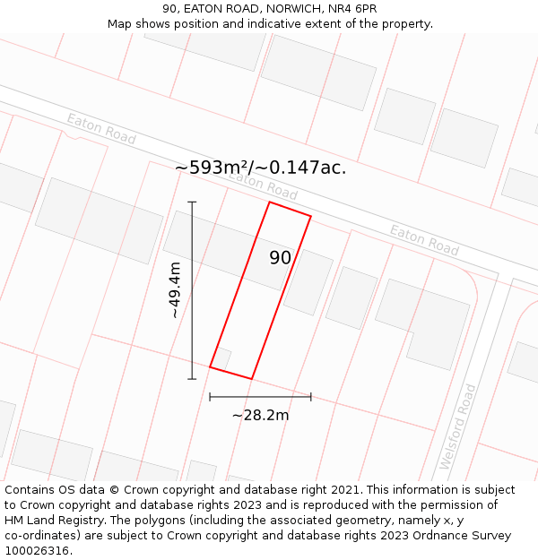 90, EATON ROAD, NORWICH, NR4 6PR: Plot and title map