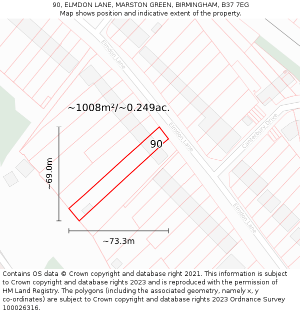 90, ELMDON LANE, MARSTON GREEN, BIRMINGHAM, B37 7EG: Plot and title map