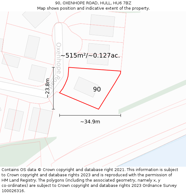 90, OXENHOPE ROAD, HULL, HU6 7BZ: Plot and title map