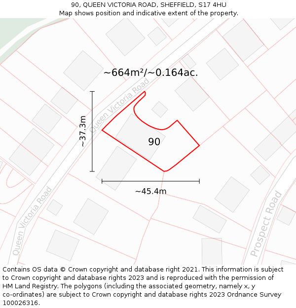 90, QUEEN VICTORIA ROAD, SHEFFIELD, S17 4HU: Plot and title map