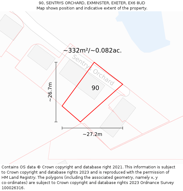 90, SENTRYS ORCHARD, EXMINSTER, EXETER, EX6 8UD: Plot and title map