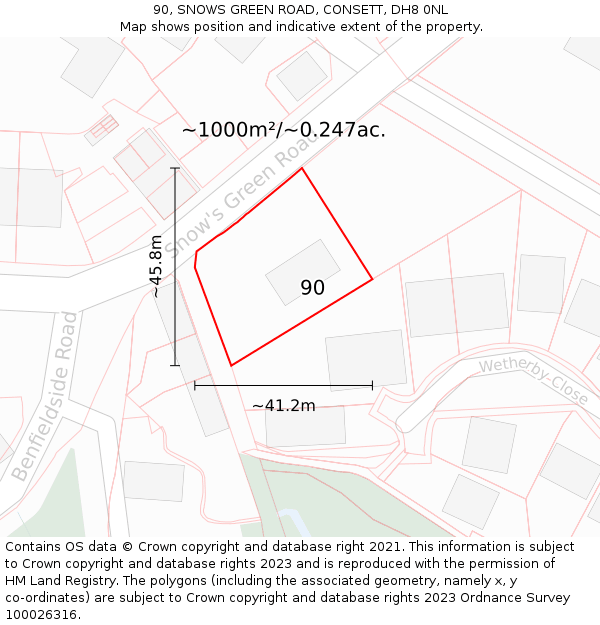 90, SNOWS GREEN ROAD, CONSETT, DH8 0NL: Plot and title map