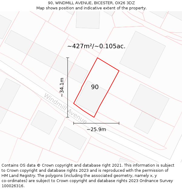 90, WINDMILL AVENUE, BICESTER, OX26 3DZ: Plot and title map