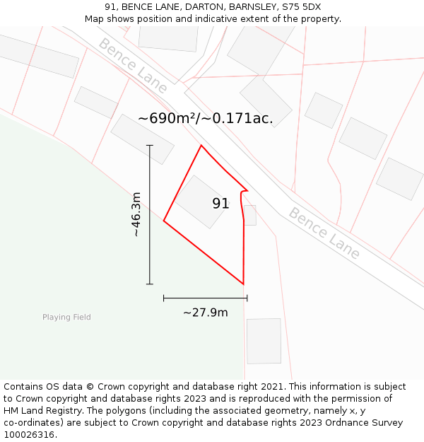 91, BENCE LANE, DARTON, BARNSLEY, S75 5DX: Plot and title map