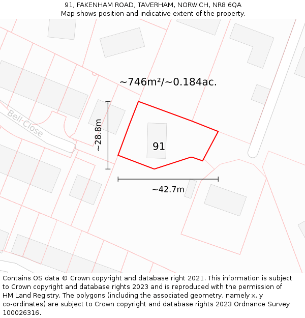 91, FAKENHAM ROAD, TAVERHAM, NORWICH, NR8 6QA: Plot and title map