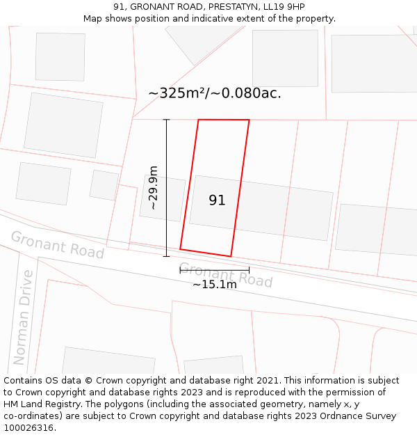 91, GRONANT ROAD, PRESTATYN, LL19 9HP: Plot and title map