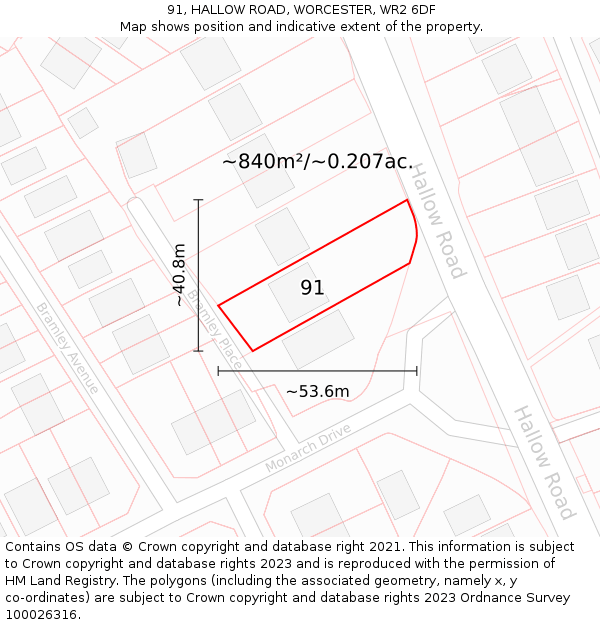 91, HALLOW ROAD, WORCESTER, WR2 6DF: Plot and title map