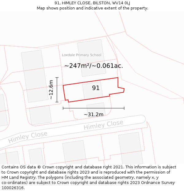 91, HIMLEY CLOSE, BILSTON, WV14 0LJ: Plot and title map