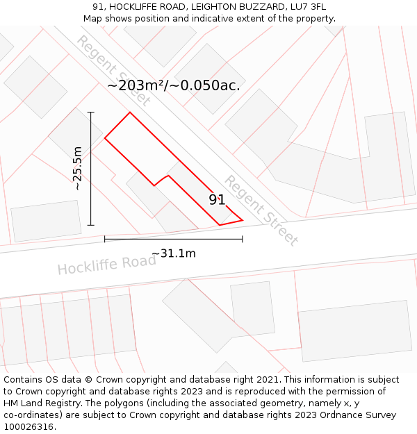 91, HOCKLIFFE ROAD, LEIGHTON BUZZARD, LU7 3FL: Plot and title map