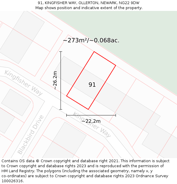 91, KINGFISHER WAY, OLLERTON, NEWARK, NG22 9DW: Plot and title map