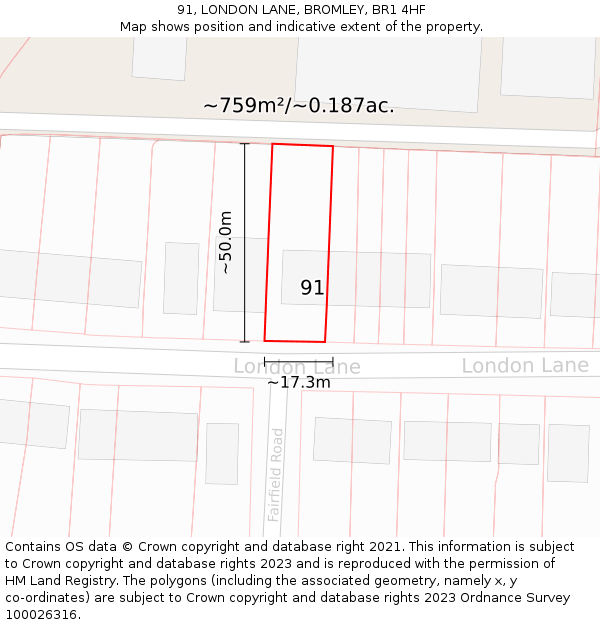 91, LONDON LANE, BROMLEY, BR1 4HF: Plot and title map