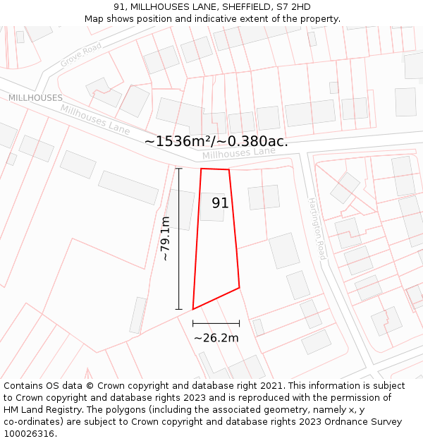 91, MILLHOUSES LANE, SHEFFIELD, S7 2HD: Plot and title map