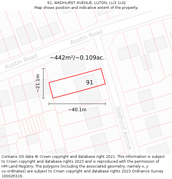 91, WADHURST AVENUE, LUTON, LU3 1UQ: Plot and title map