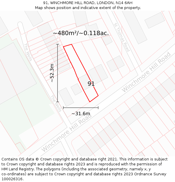 91, WINCHMORE HILL ROAD, LONDON, N14 6AH: Plot and title map