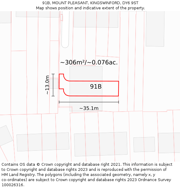 91B, MOUNT PLEASANT, KINGSWINFORD, DY6 9ST: Plot and title map