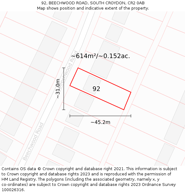 92, BEECHWOOD ROAD, SOUTH CROYDON, CR2 0AB: Plot and title map