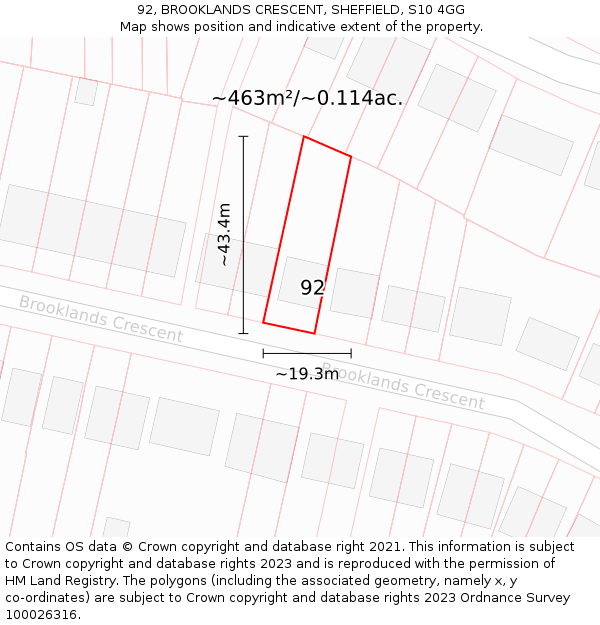 92, BROOKLANDS CRESCENT, SHEFFIELD, S10 4GG: Plot and title map