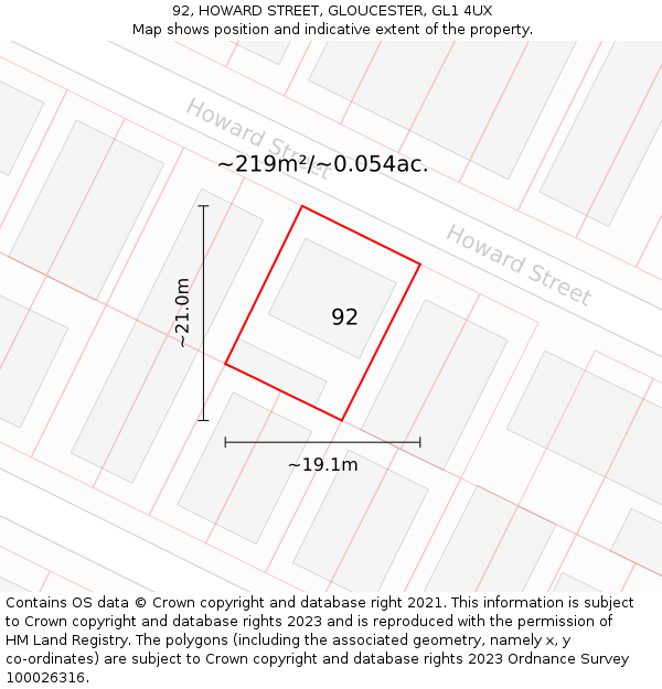 92, HOWARD STREET, GLOUCESTER, GL1 4UX: Plot and title map