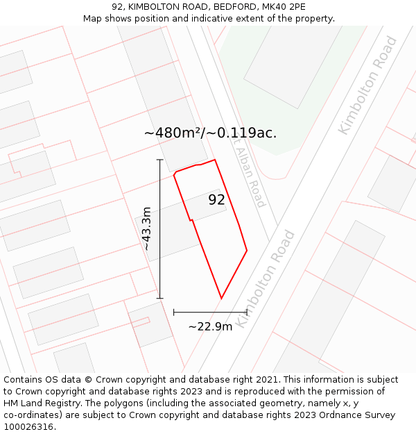 92, KIMBOLTON ROAD, BEDFORD, MK40 2PE: Plot and title map