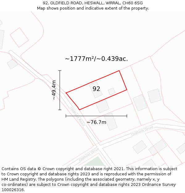 92, OLDFIELD ROAD, HESWALL, WIRRAL, CH60 6SG: Plot and title map