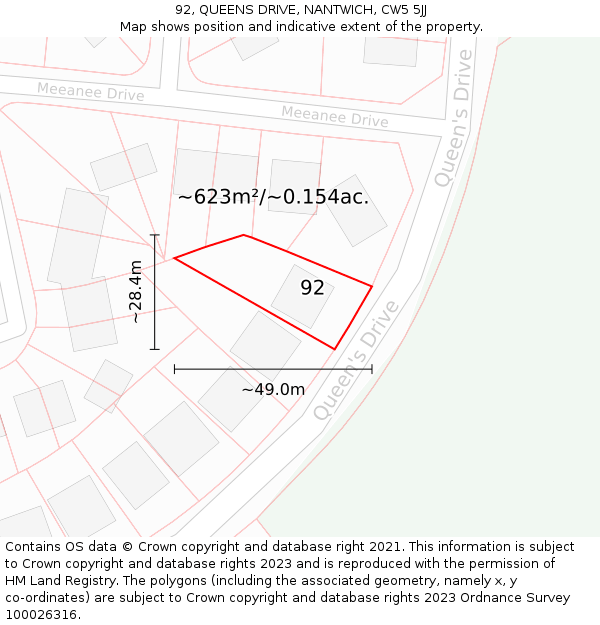 92, QUEENS DRIVE, NANTWICH, CW5 5JJ: Plot and title map