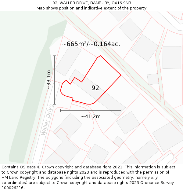 92, WALLER DRIVE, BANBURY, OX16 9NR: Plot and title map