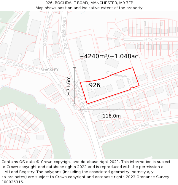 926, ROCHDALE ROAD, MANCHESTER, M9 7EP: Plot and title map