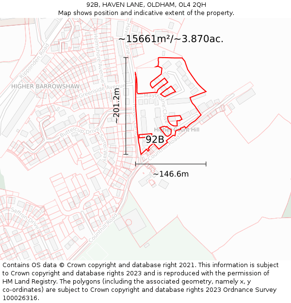 92B, HAVEN LANE, OLDHAM, OL4 2QH: Plot and title map