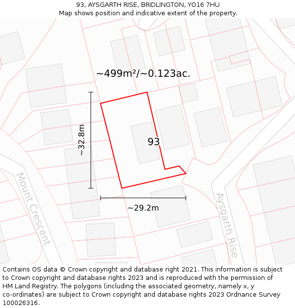 93, AYSGARTH RISE, BRIDLINGTON, YO16 7HU: Plot and title map