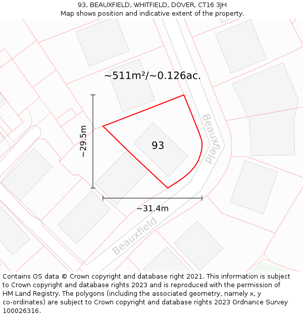 93, BEAUXFIELD, WHITFIELD, DOVER, CT16 3JH: Plot and title map