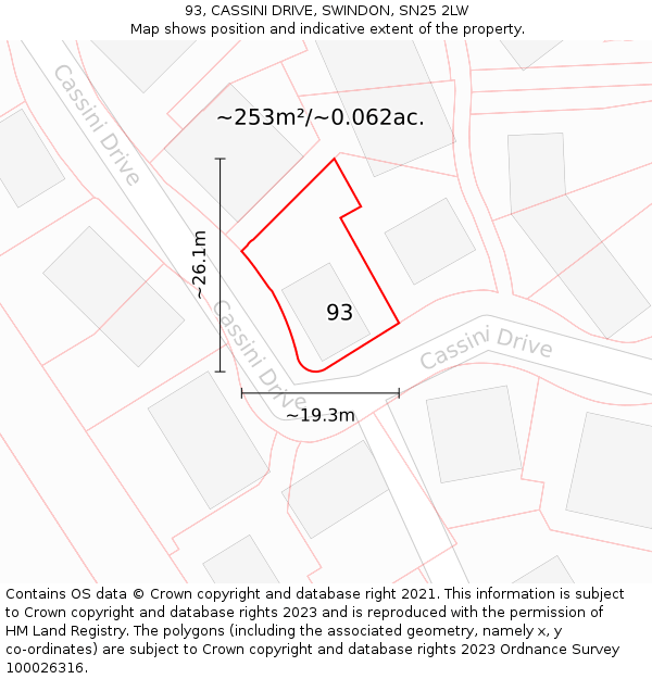 93, CASSINI DRIVE, SWINDON, SN25 2LW: Plot and title map