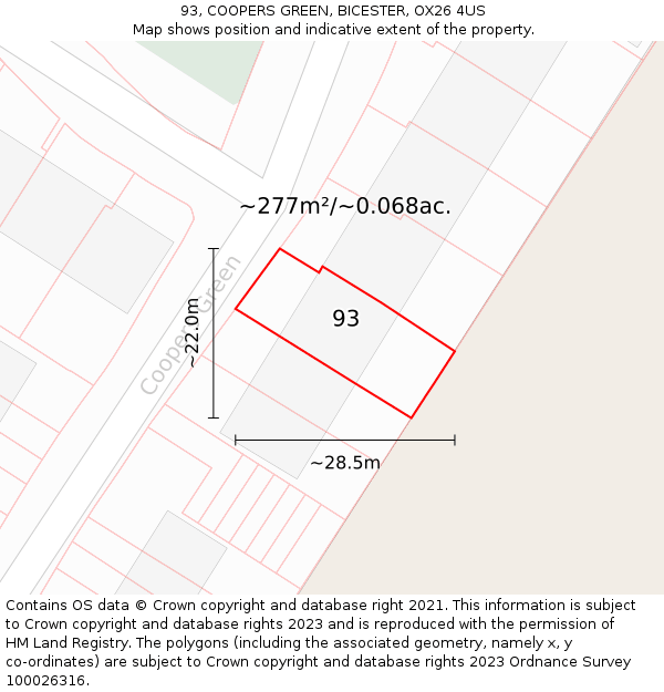 93, COOPERS GREEN, BICESTER, OX26 4US: Plot and title map