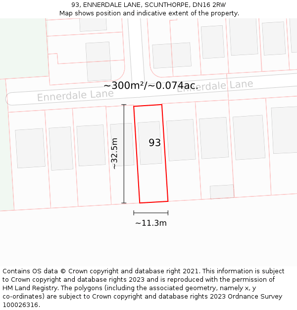 93, ENNERDALE LANE, SCUNTHORPE, DN16 2RW: Plot and title map
