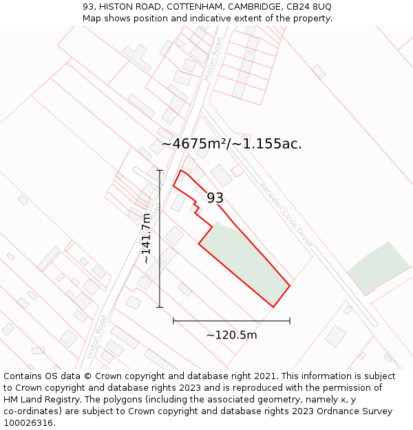 93, HISTON ROAD, COTTENHAM, CAMBRIDGE, CB24 8UQ: Plot and title map