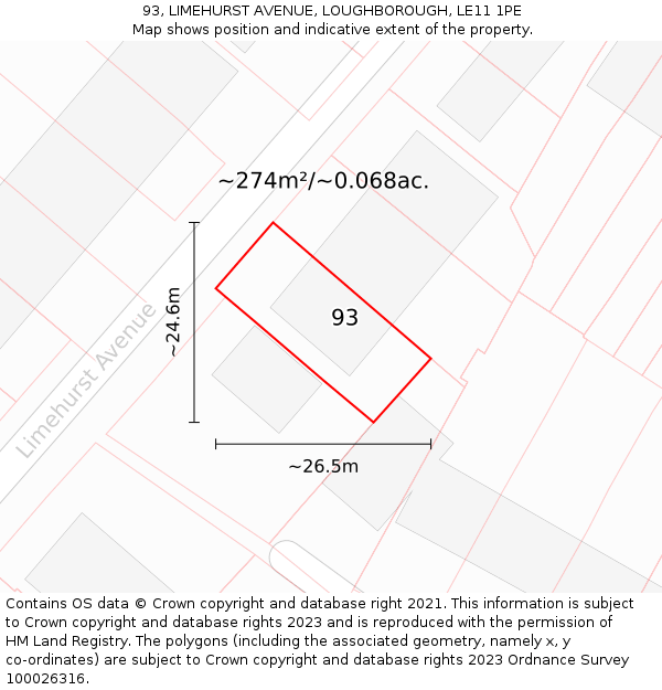 93, LIMEHURST AVENUE, LOUGHBOROUGH, LE11 1PE: Plot and title map