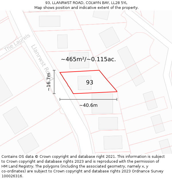 93, LLANRWST ROAD, COLWYN BAY, LL28 5YL: Plot and title map