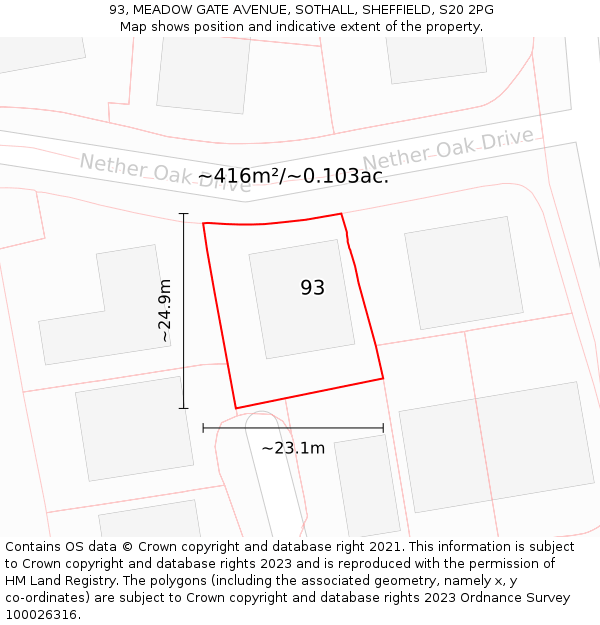 93, MEADOW GATE AVENUE, SOTHALL, SHEFFIELD, S20 2PG: Plot and title map