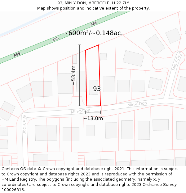 93, MIN Y DON, ABERGELE, LL22 7LY: Plot and title map