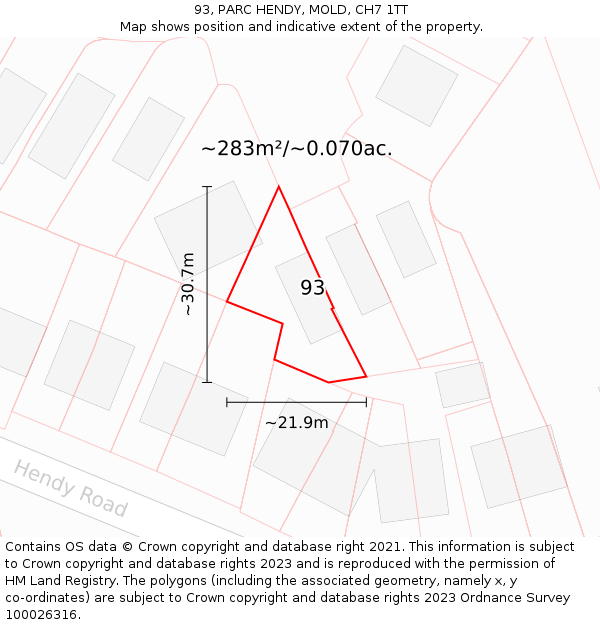 93, PARC HENDY, MOLD, CH7 1TT: Plot and title map