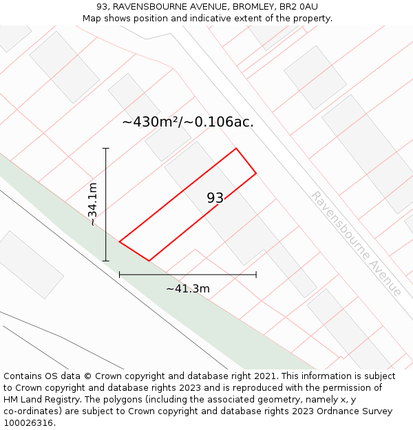 93, RAVENSBOURNE AVENUE, BROMLEY, BR2 0AU: Plot and title map